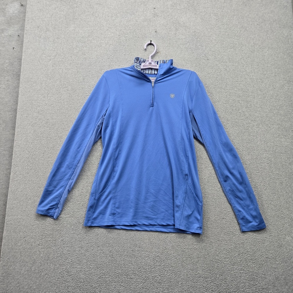 Ariat Women Sweatshirt L Blue Nylon Polyester Performance Activewear Zipper Logo
